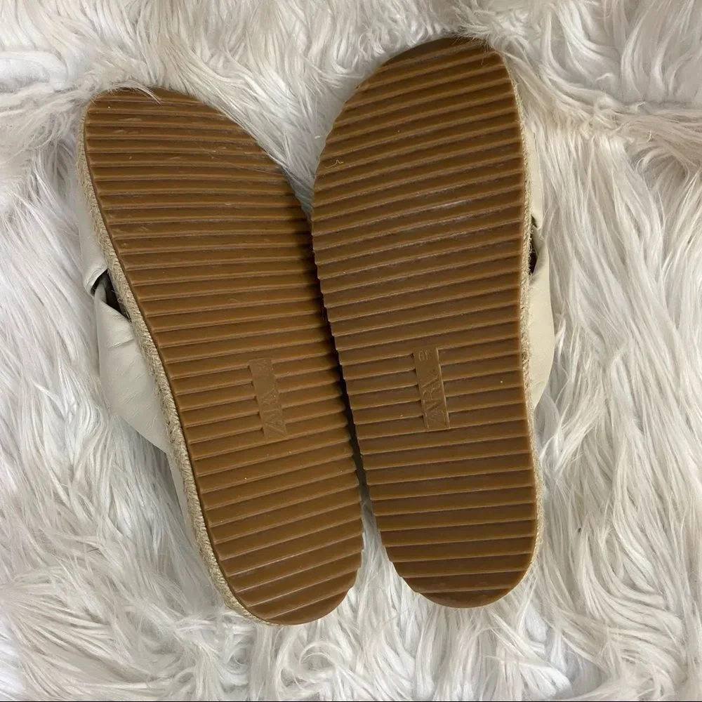 NEW ZARA ecru white leather flat wide straps sandals 39 US 8.5 - Picture 11 of 11